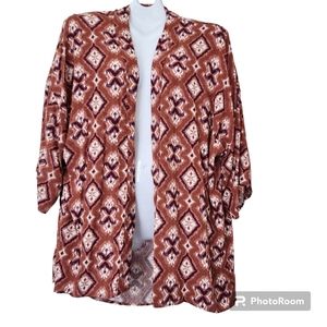 Knox Rose Southwest Print Desert Tones Open Front Kimono Cardigan Blouse XL-XXL